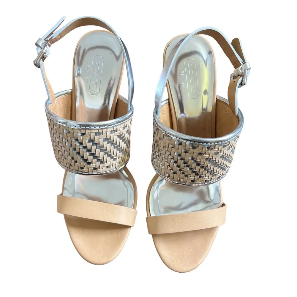 π Coach Silver & Tan Woven Stiletto Sandals β Like New | Size 8 - Picture 3 of 7